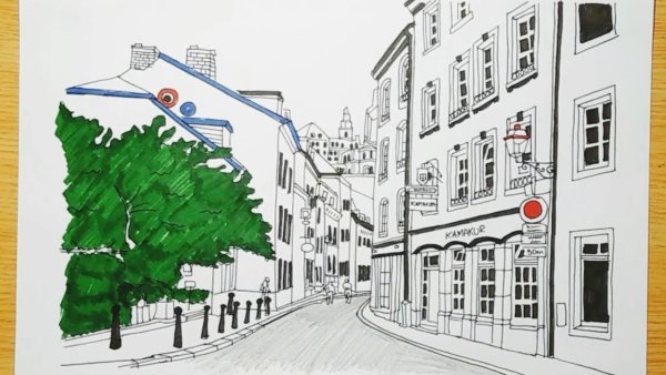 Зарисовка города линейная перспектива