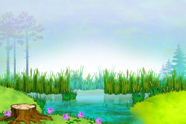 Сказочное болото с лягушками