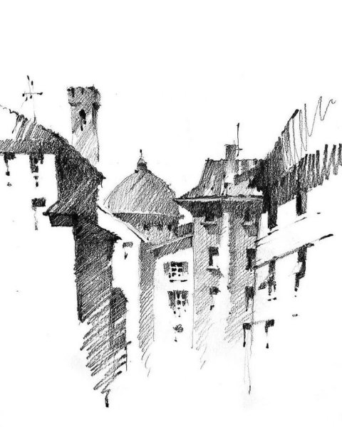 Архитектурный пейзаж тушью