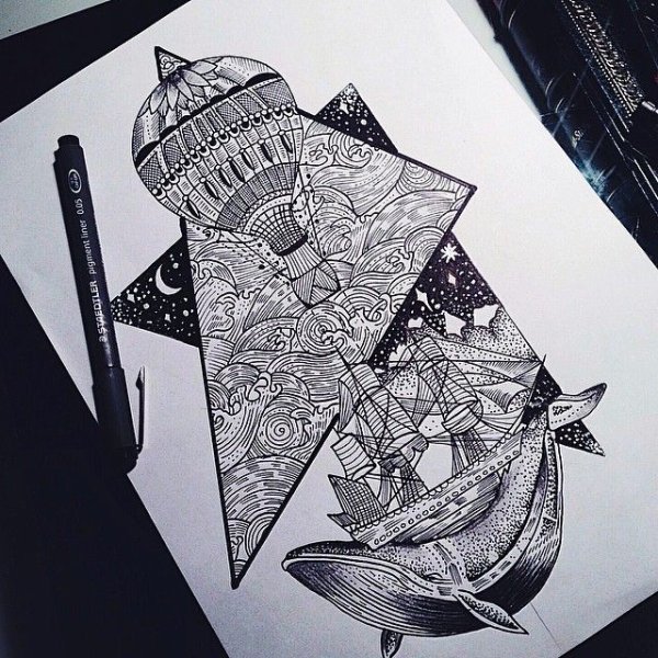 Цветы черной ручкой