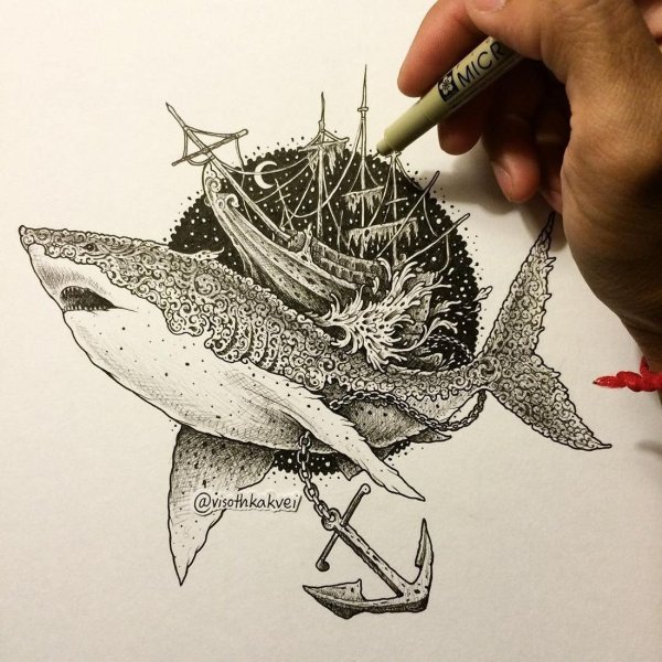 Скетчи черной ручкой