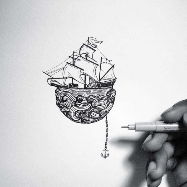 Тату корабль призрак эскиз