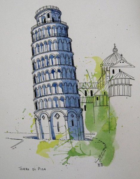Пизанская башня Италия рисунок