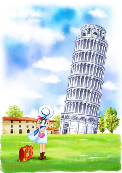 Пизанская башня Италия рисунок