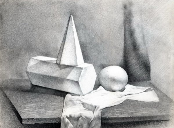 Гризайль натюрморт из геометрических тел