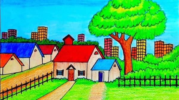 Рисование город село