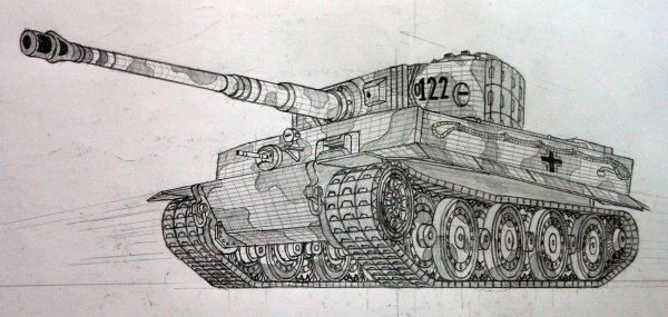 Тигр танк арт карандашом