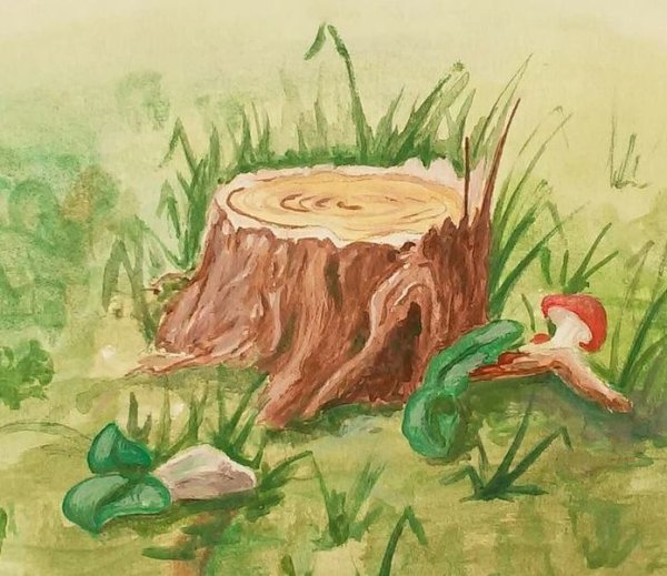 Пень акварелью