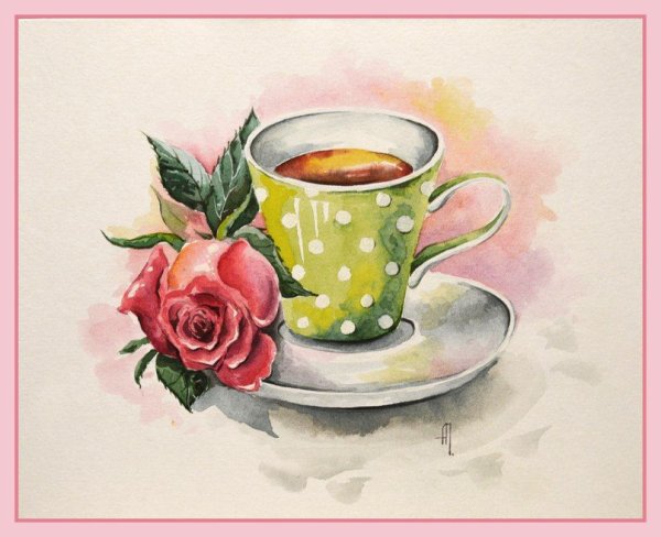 Чашка кофе акварель