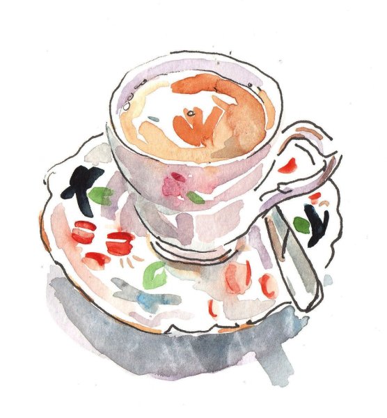 Чашка кофе скетч акварелью