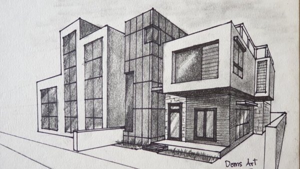Дом в стиле Модерн карандашом