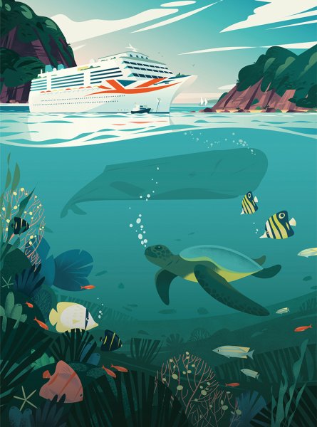 Морской пейзаж в иллюстраторе