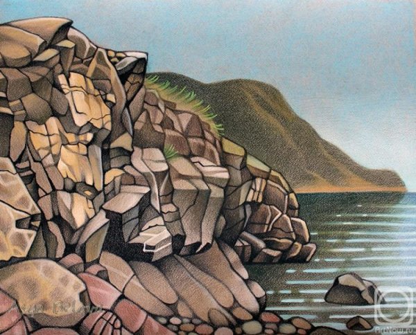 Скала цветными карандашами