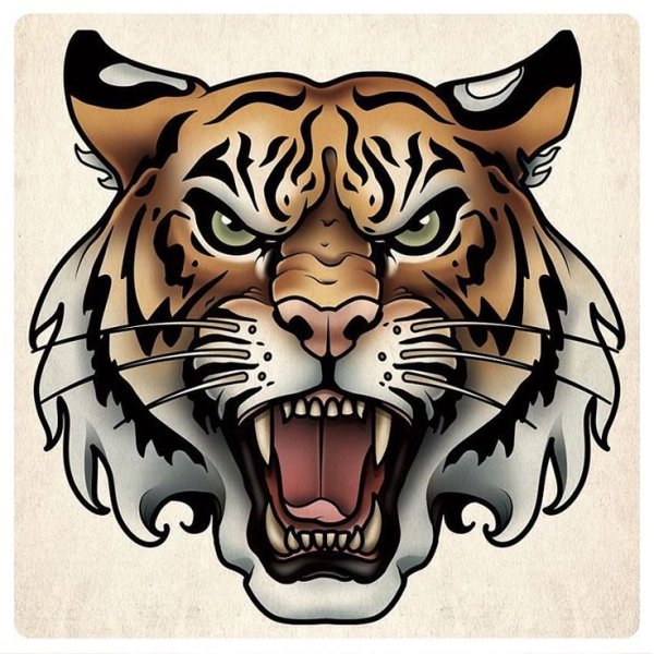 Тату эскиз тигр олдскул