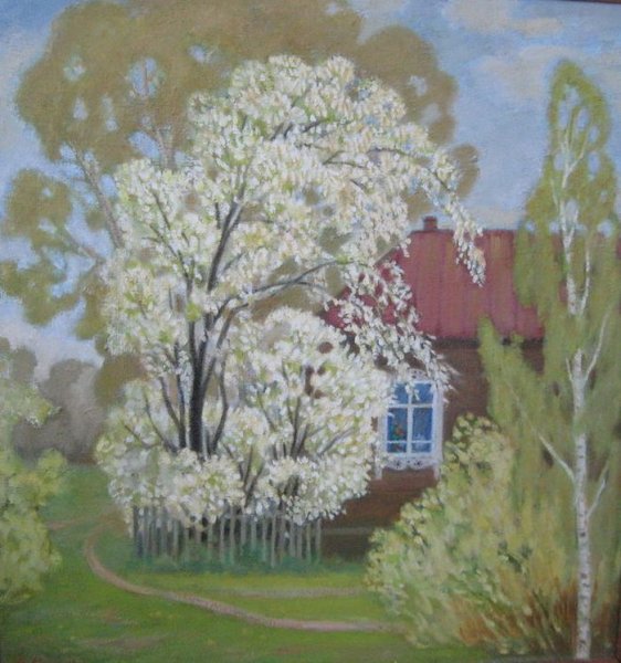 Ветка черемухи акварель