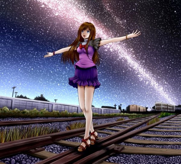 Девушка на рельсах арт