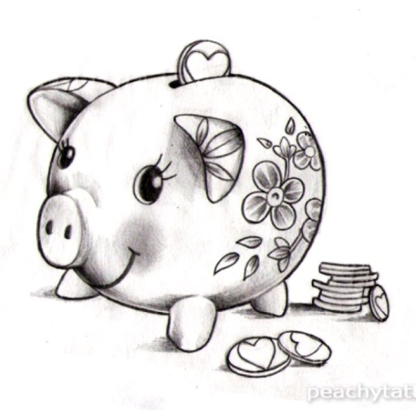 Нарисованная круглая Свинка