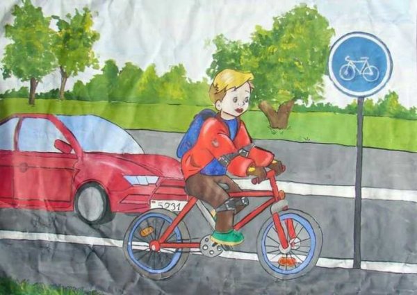 Дети велосипедисты на дороге