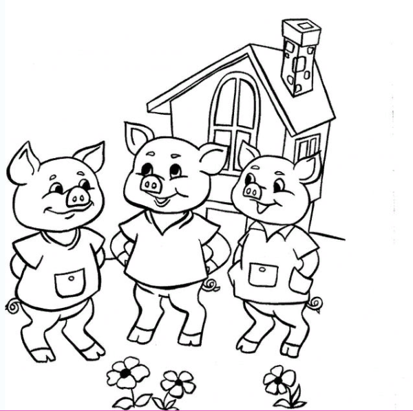 Три поросенка раскраска