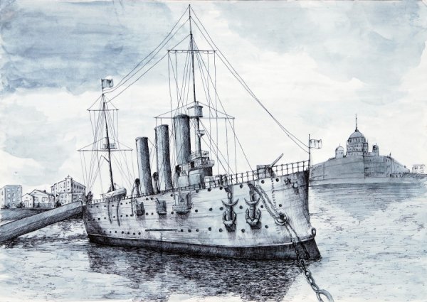 Крейсер Аврора гравюра