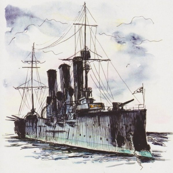 Крейсер Аврора акварель СПБ