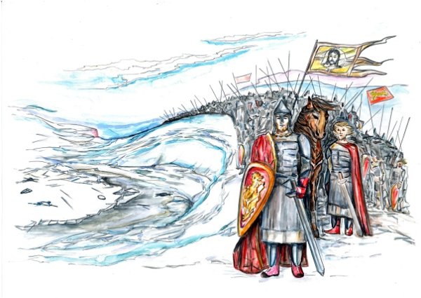 Александр Невский и Ледовое побоище нарисовать