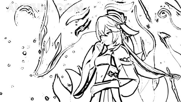 Яэ Мико чёрно белая Геншин