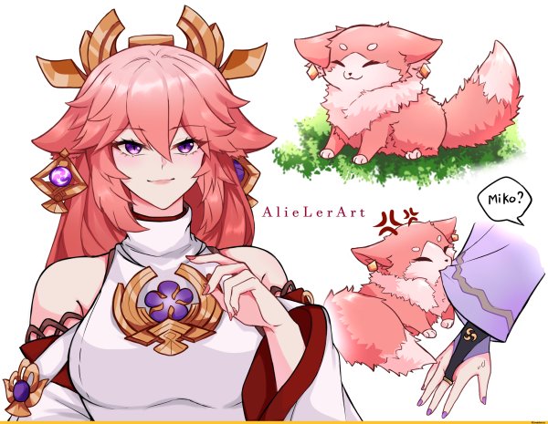 Яэ Мико лиса арт Геншин
