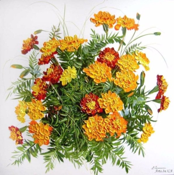 Цветы бархатцы акварель