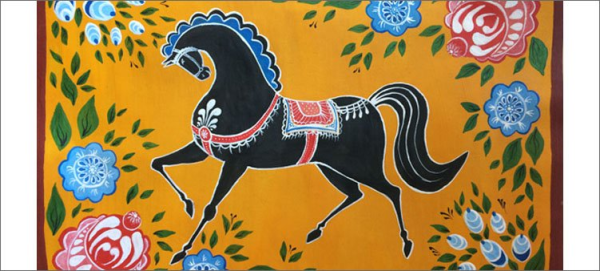 Городецкая роспись кони пасутся