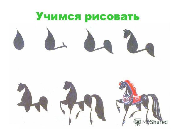 Городецкая роспись элементы лошади