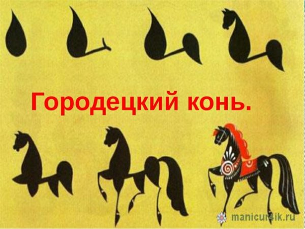 Городецкая роспись конь этапы