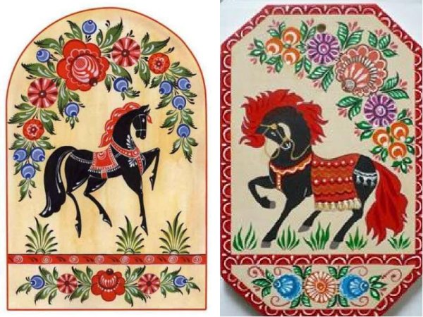 Городецкая роспись лошадь