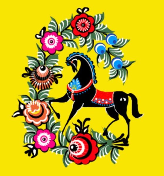 Городецкая роспись кони птицы