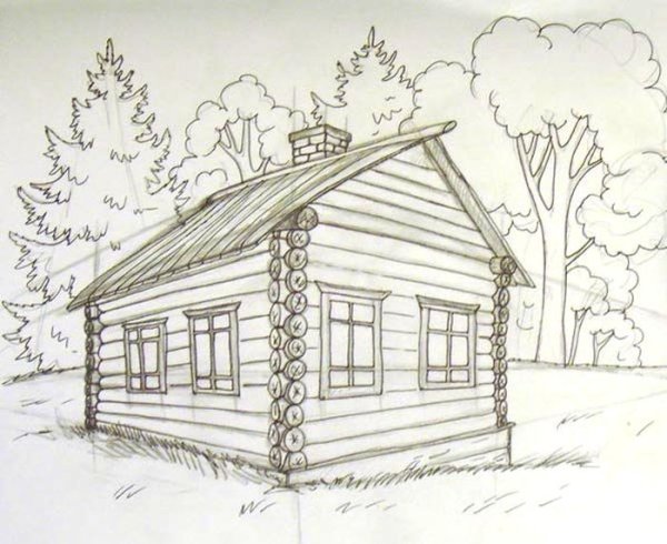 Деревенский дом рисунок карандашом