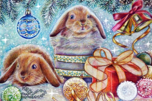 Новогодний заяц рисунок