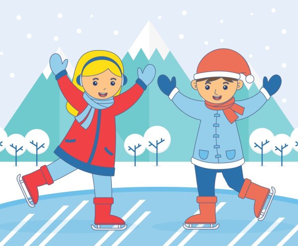 Дети катаются на коньках