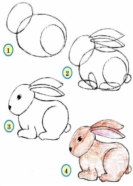 Поэтапное рисование зайца