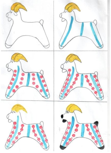 Этапы росписи дымковского коня