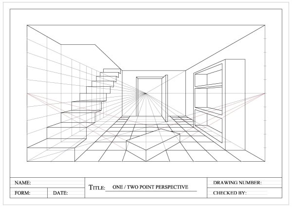 Угловая перспектива интерьера черчение