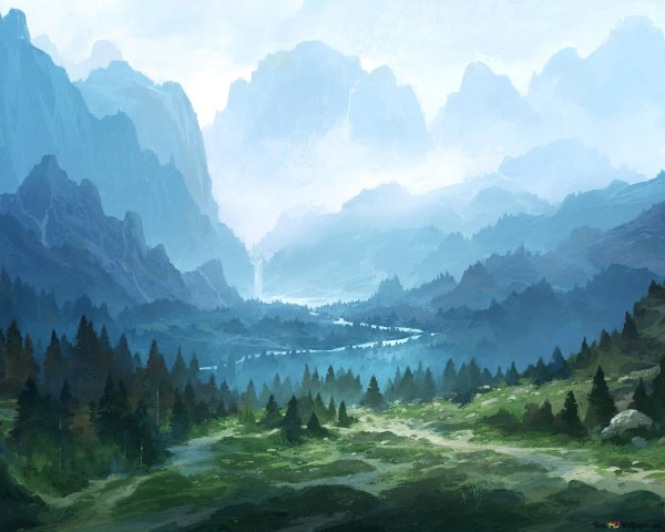 Фэнтезийный китайский пейзаж горы дорога