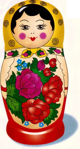 Матрешка- Городецкая, Хохломская, Дымковская роспись