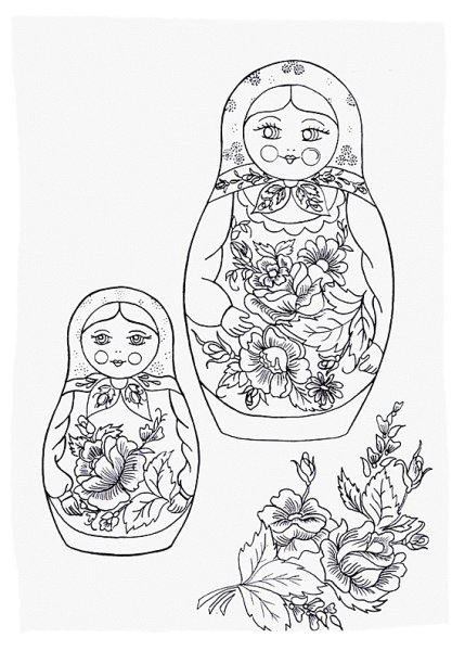 Семеновская Матрешка разукрашка
