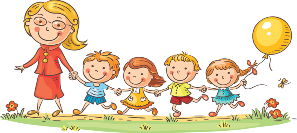 Воспитатель с детьми на прозрачном фоне