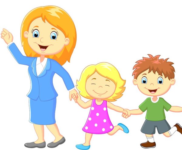 Воспитатель с детьми на прозрачном фоне