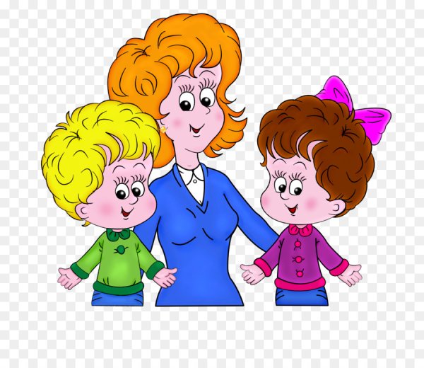 Воспитатель с детьми на прозрачном фоне