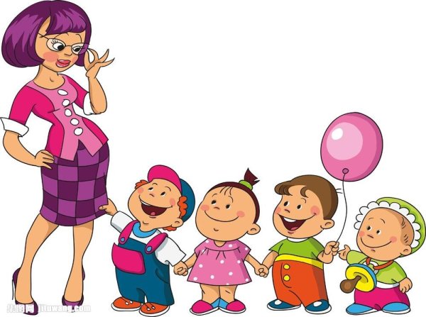 Воспитатель с детьми на прозрачном фоне