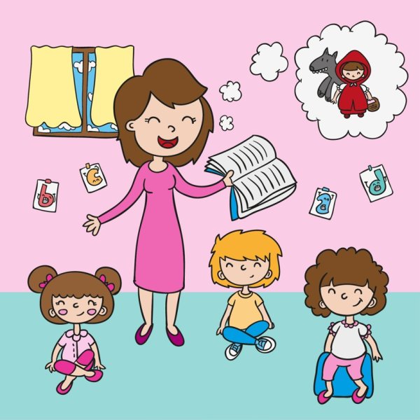 Педагог с детьми вектор