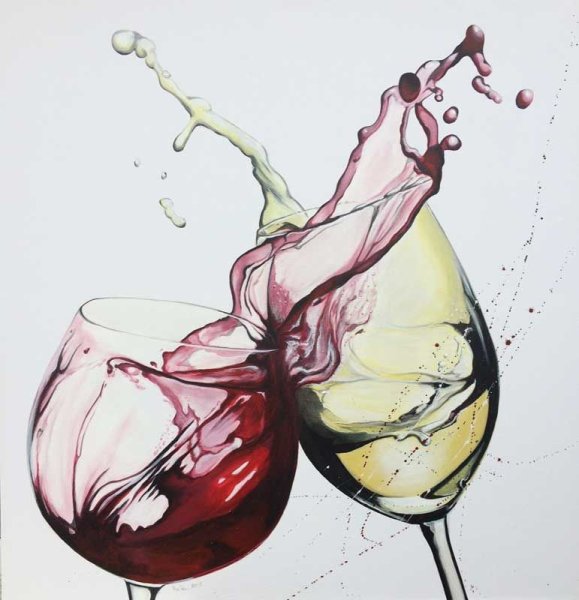 Бокал вина акварелью