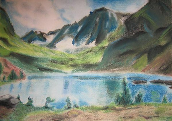 Пейзаж акварельными карандашами